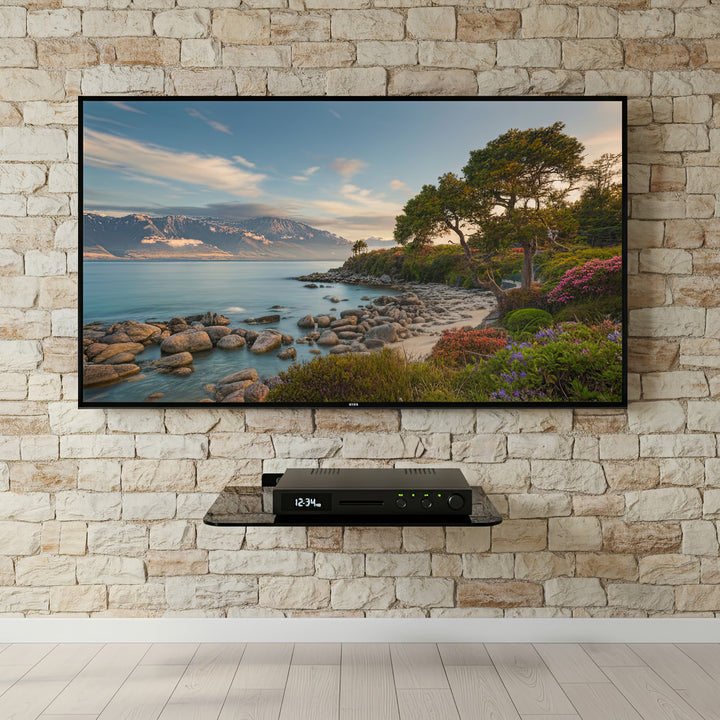 Prateleira de parede para dispositivos eletrônicos, prateleira de vidro temperado preto Maclean MC-738