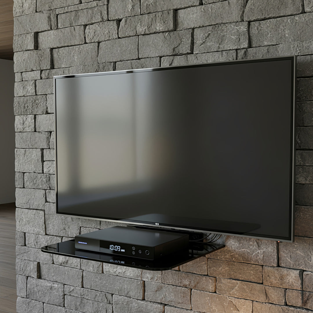 Prateleira de parede para dispositivos eletrônicos, prateleira de vidro temperado preto Maclean MC-738