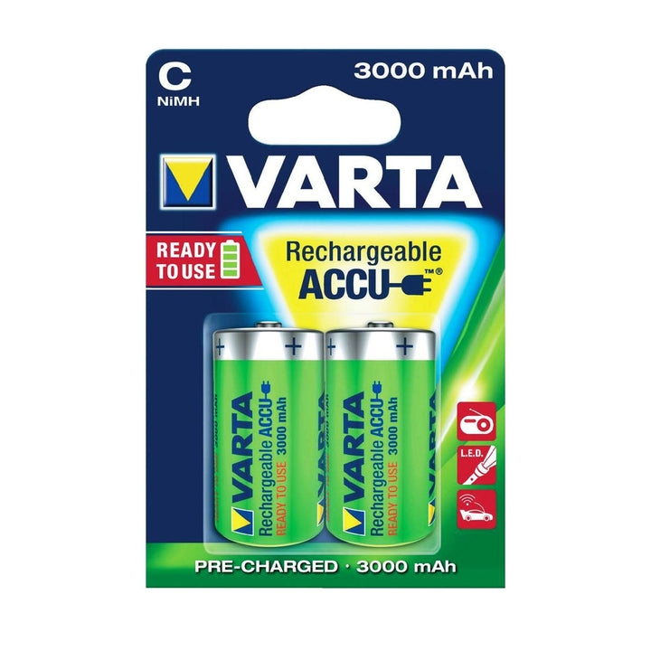 2 pilhas recarregáveis Varta Ready2Use R14 C, capacidade 3000 mAh