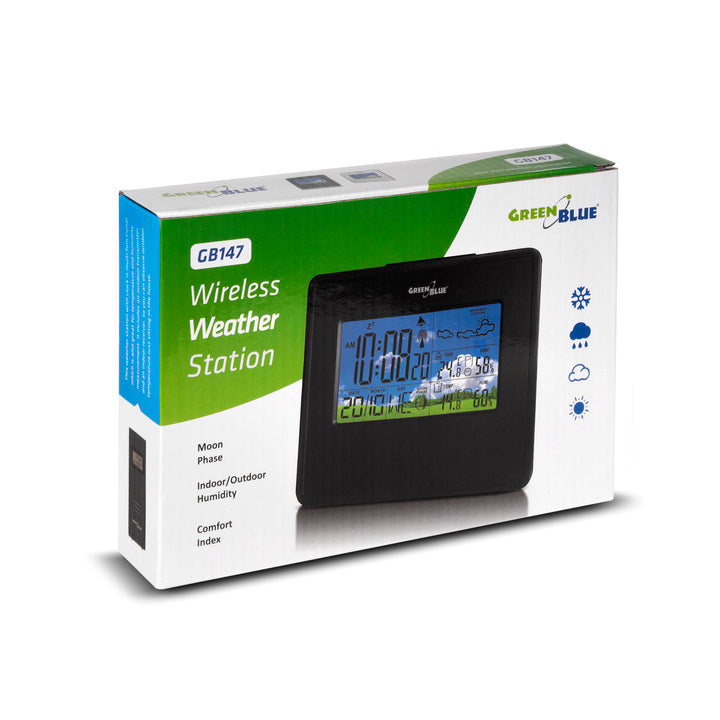 Estação meteorológica sem fios ENTRADA/SAÍDA Temperatura Humidade Fase da Lua VerdeAzul GB147W Branco