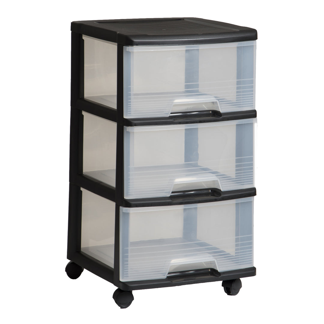 Estantería con ruedas Curver, color negro, 3 cajones transparentes de 20 l, ruedas, 214754