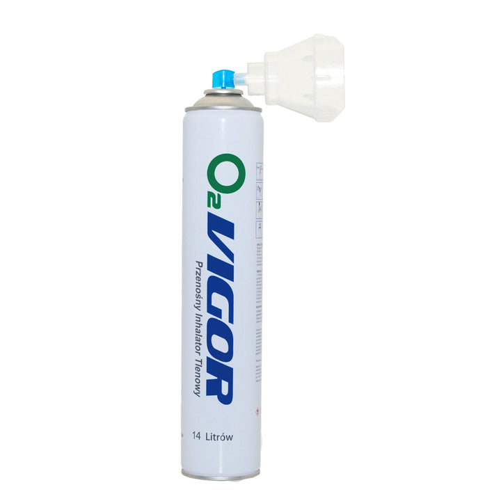Oxígeno para inhalación en lata 99% O2 14 litros, peso de lata: 180 gramos, longitud de lata: 31cm