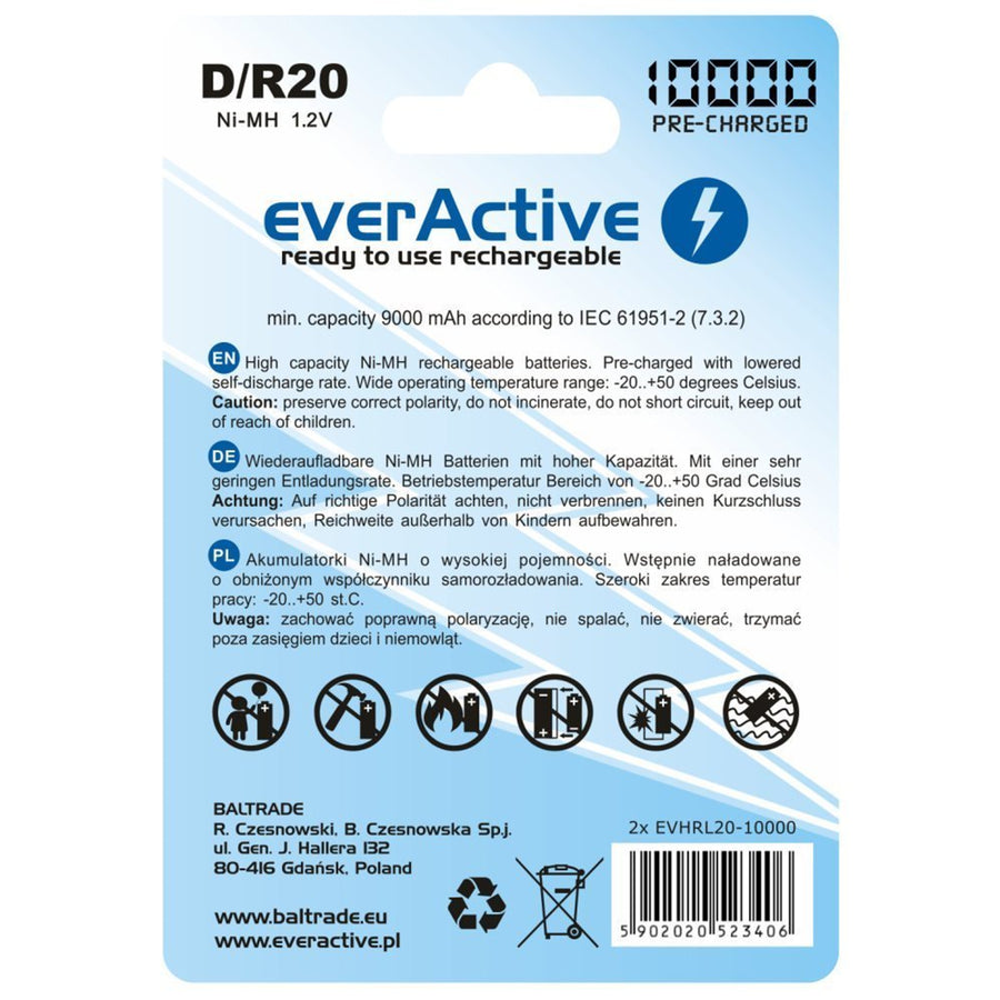 2x R20 D 10000mAh Recargable everActive Professional