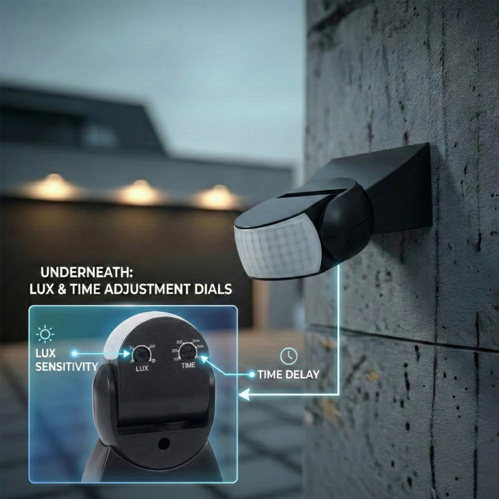 Maclean MCE201 B Sensor de Movimiento Infrarrojo Universal con Sensor Crepuscular, Alcance: 12m, Detector de Movimiento para Montaje en Techo y Pared, Uso Interior y Exterior