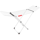 Tendedero de acero y aluminio, con alas plegables, 20 metros de espacio de tendido, con soporte para artículos pequeños, Blanco, dimensiones abierto 173 x 56 x 93 cm