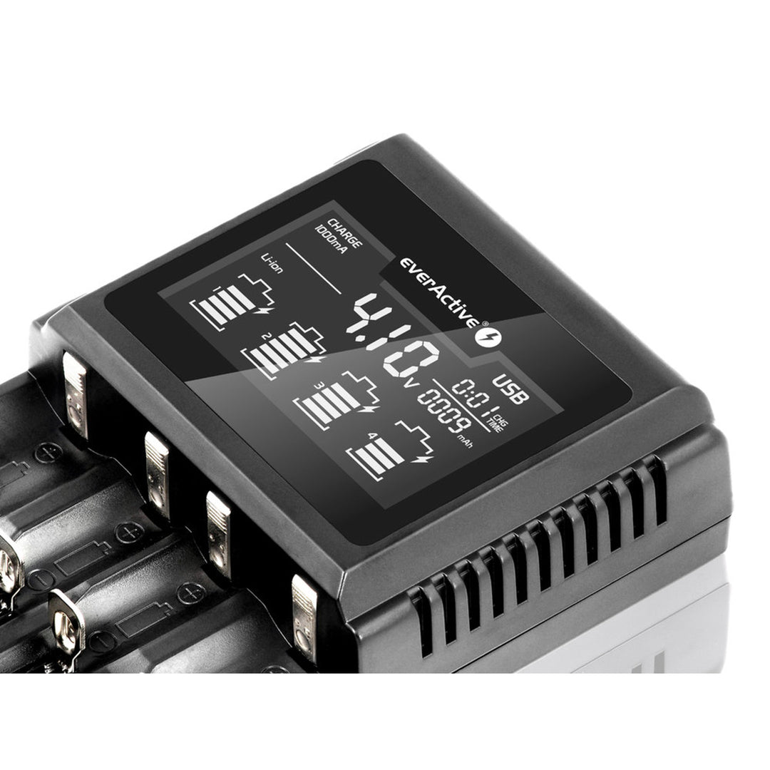 Cargador para baterías recargables cilíndricas Li-ion y Ni-MH everActive UC-4000