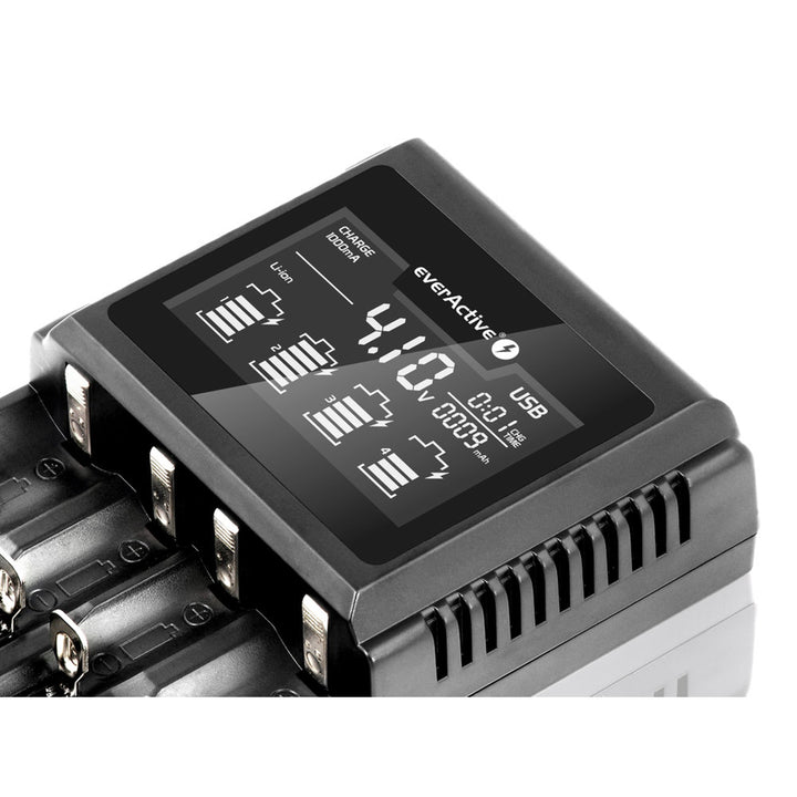 Cargador para baterías recargables cilíndricas Li-ion y Ni-MH everActive UC-4000