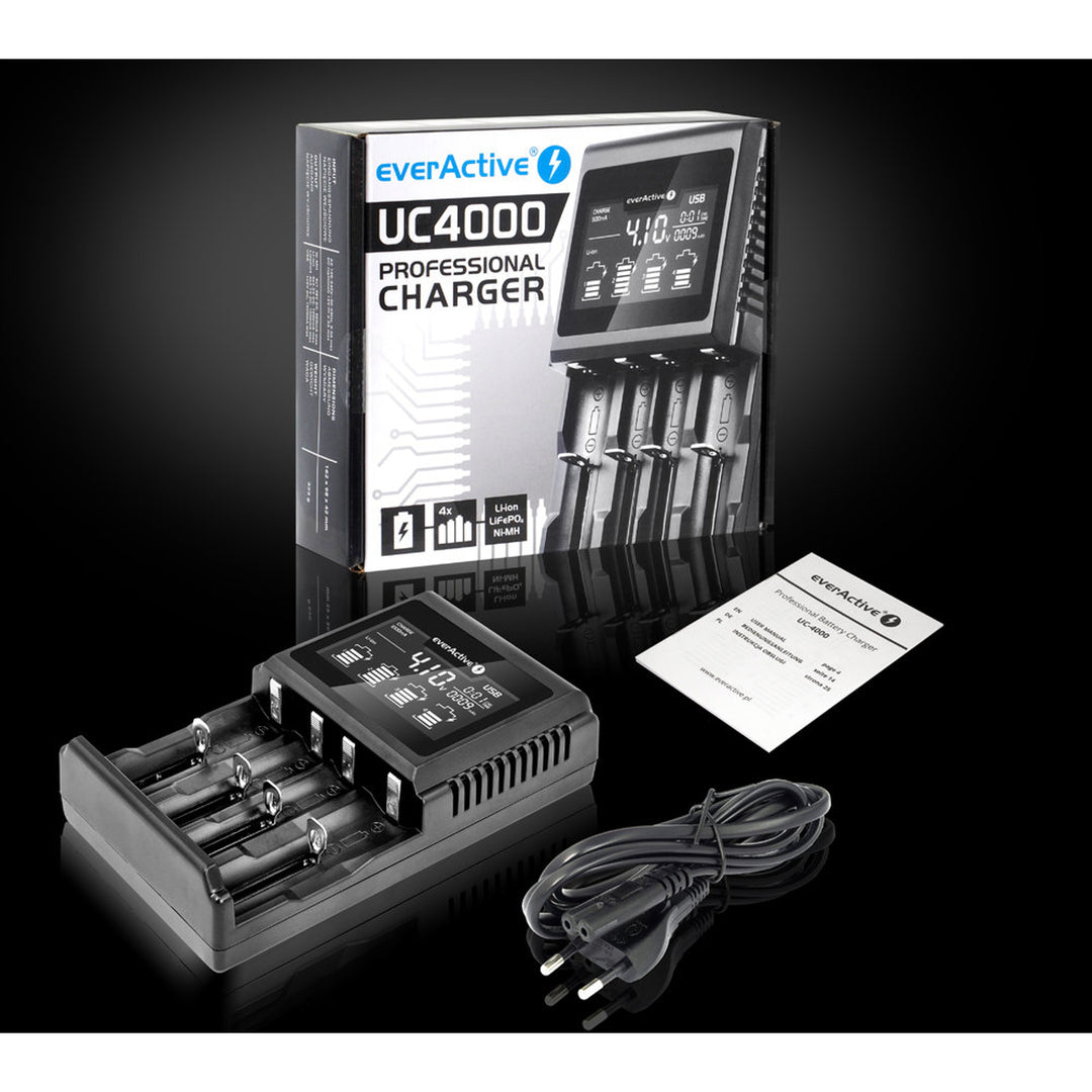 Cargador para baterías recargables cilíndricas Li-ion y Ni-MH everActive UC-4000