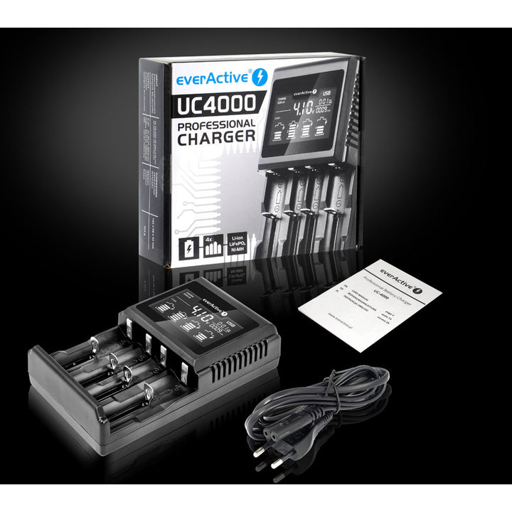 Cargador para baterías recargables cilíndricas Li-ion y Ni-MH everActive UC-4000