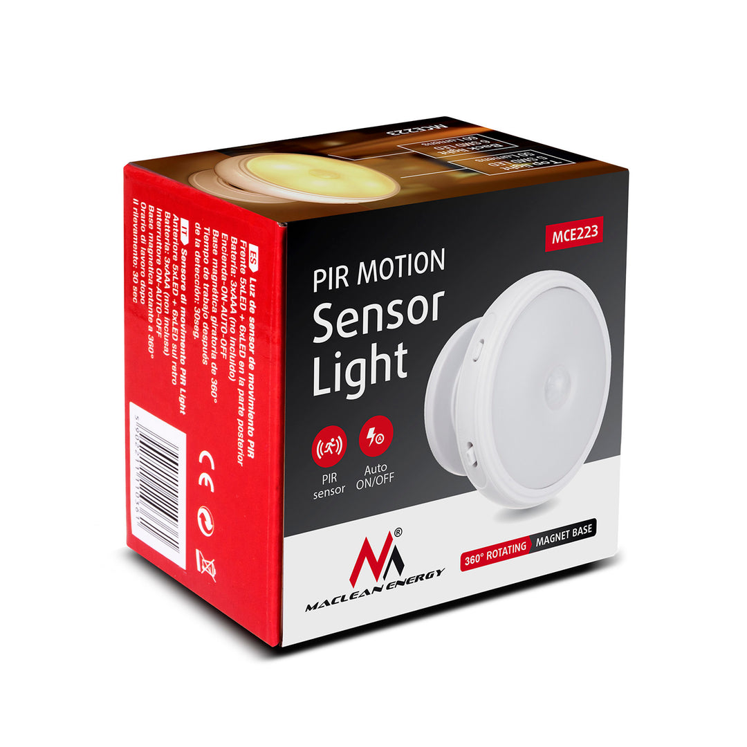 LAMPARA LUZ LED CON SENSOR DE MOVIMIENTO Y SENSOR CREPUSCULAR EN LA BATERIA MAGNES