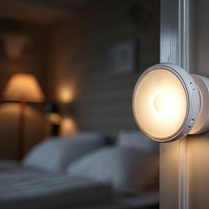 LAMPARA LUZ LED CON SENSOR DE MOVIMIENTO Y SENSOR CREPUSCULAR EN LA BATERIA MAGNES