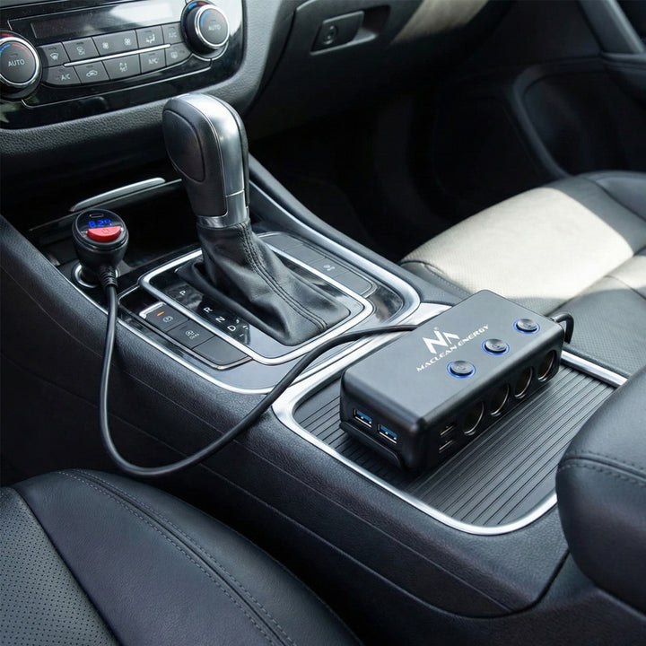 Divisor de isqueiro, voltímetro, 3 soquetes de isqueiro, 1xQuick Charge 3.0, 3xUSB 6.8A, 1x Power Delivery 18W, Maclean MCE218, Max 120W