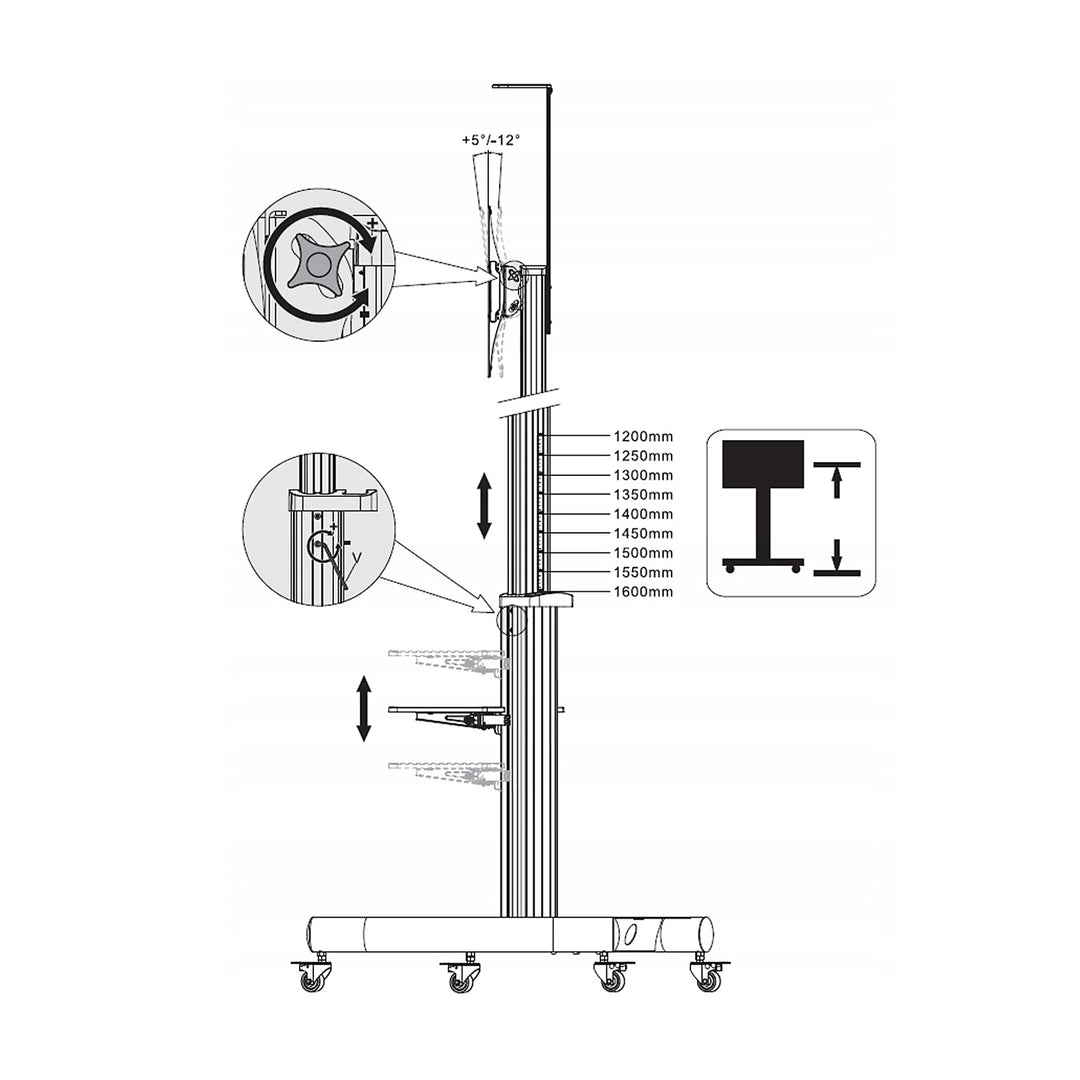 Maclean MC-801 profesional soporte tipo carretilla para TV LCD  máx. 70", máx. 50 kg, máx. VESA 600x400 Altura ajustable