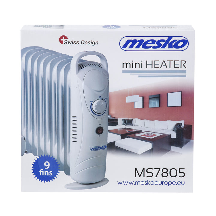 Calentador de aceite Mesko, 9 aletas, 1000W, control de temperatura, gris, MS 7805