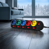 Regleta de 5 tomas con cable de 1,5 m, interruptor, protección infantil, 2500 W, Conector FR  Maclean Energy MCE204M