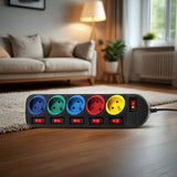 Regleta de 5 tomas con cable de 1,5 m, interruptor, protección infantil, 2500 W, Conector FR  Maclean Energy MCE204M