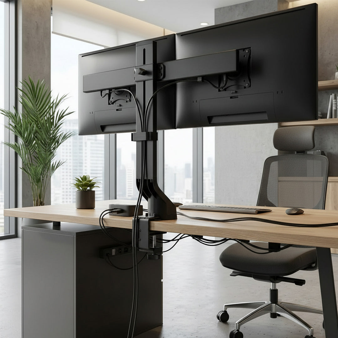 Soporte de escritorio dual para pantalla con gestión de cables Maclean Brackets MC-854