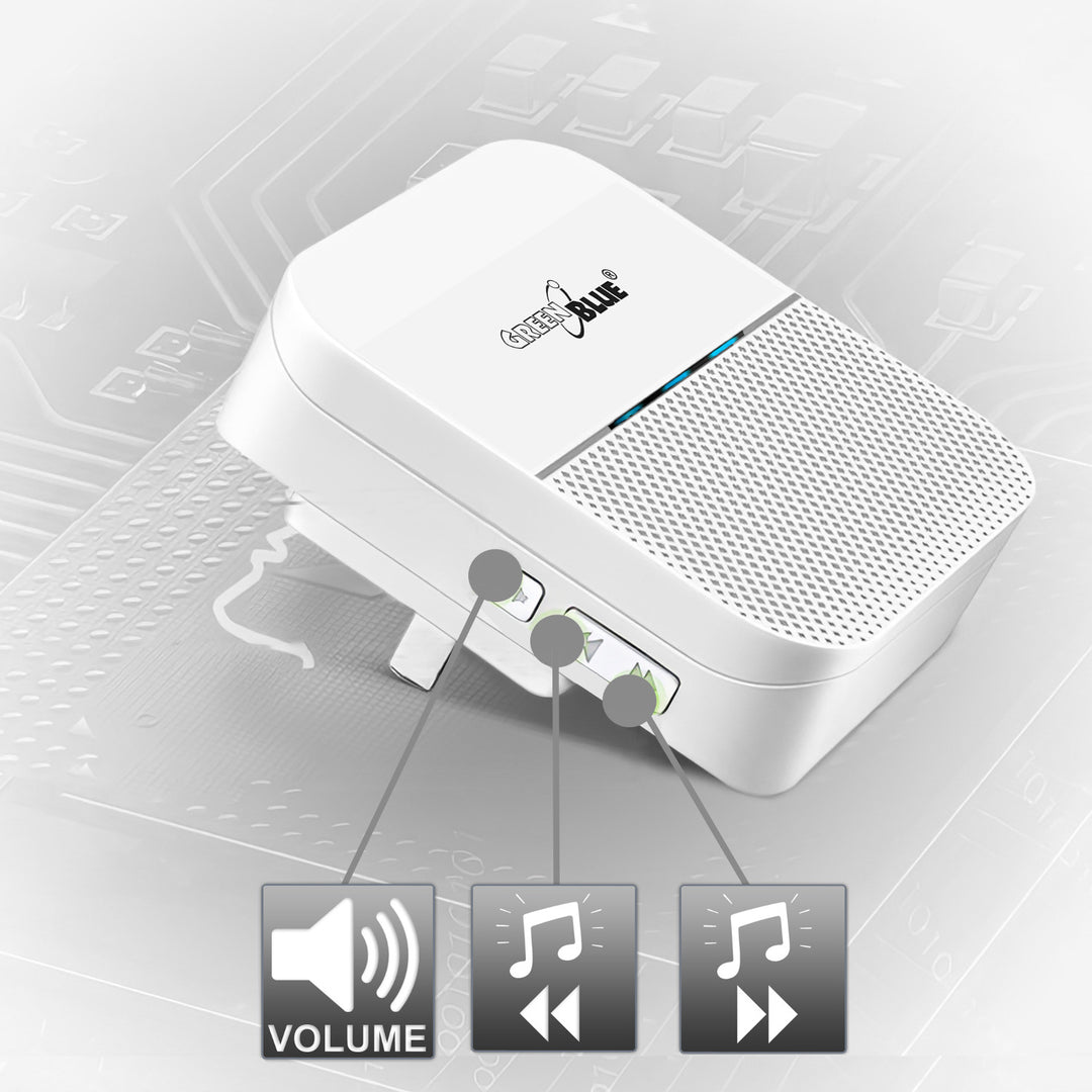 Indicador de entrada inalámbrico con sensor de movimiento y 52 melodías, 230 V, máx.8 sensores, blanco GreenBlue GB212