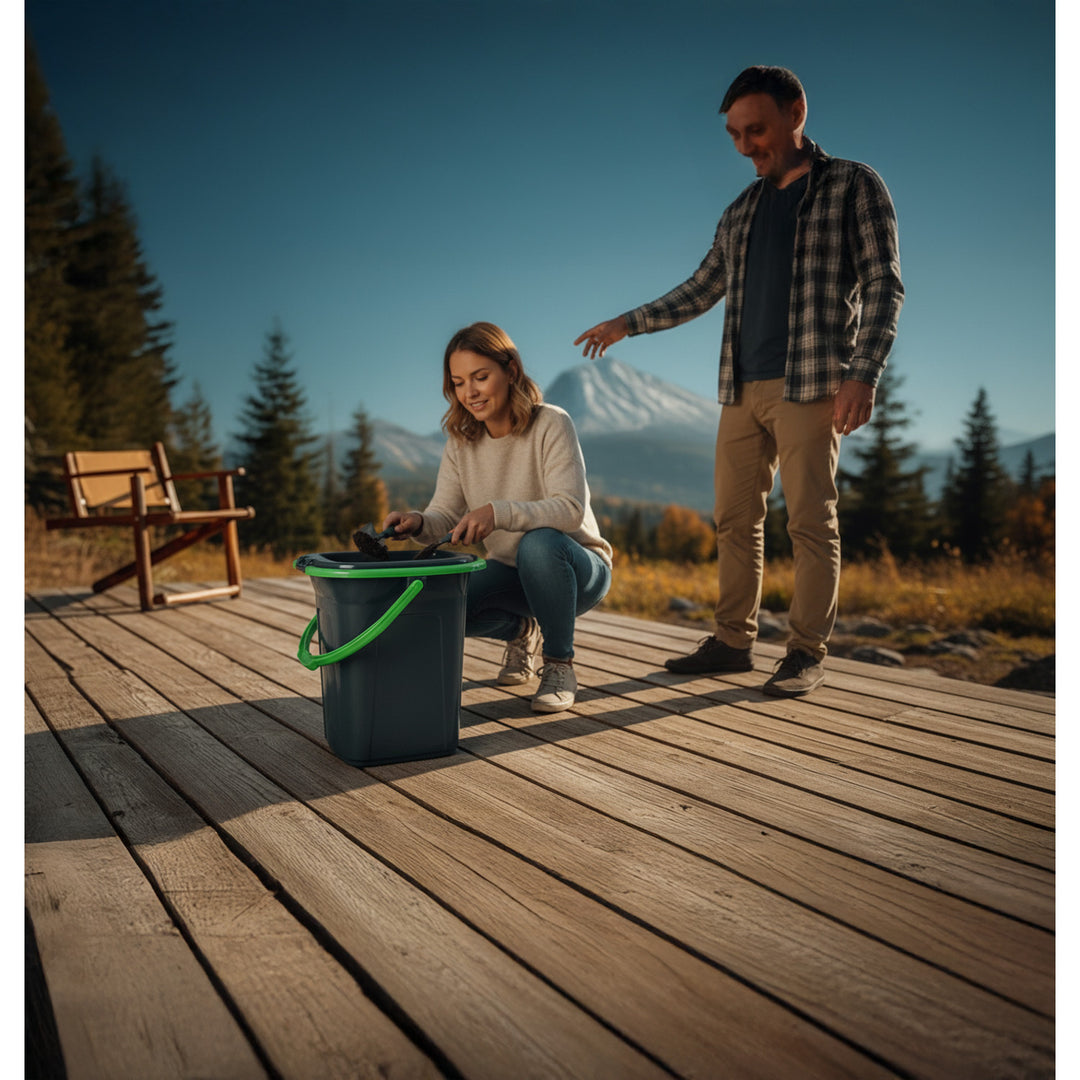 Inodoro portátil turístico con tapa 19L negro con verde, perfecto para viajes, acampanada GreenBlue GB320BG