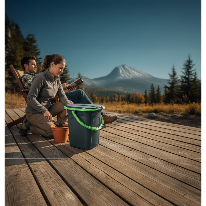 Inodoro portátil turístico con tapa 19L negro con verde, perfecto para viajes, acampanada GreenBlue GB320BG