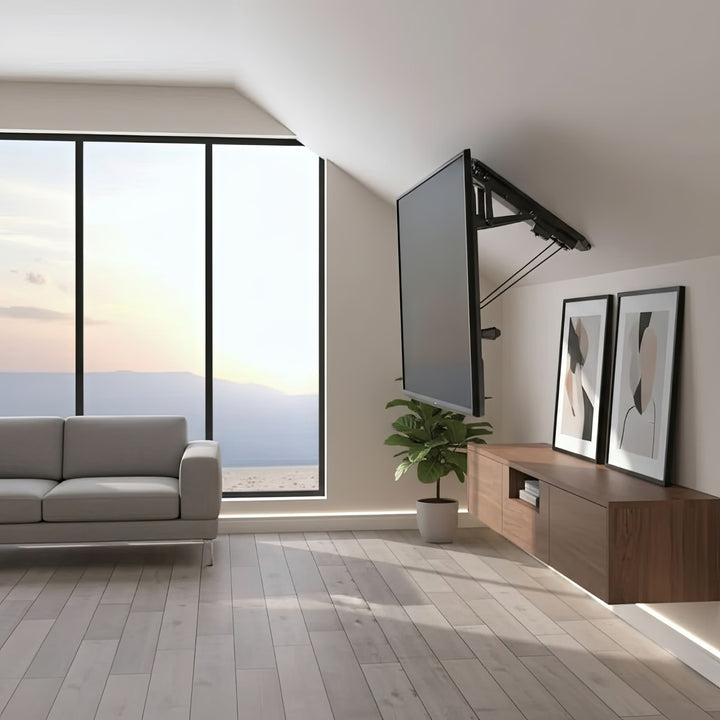 Suporte elétrico para TV de teto Maclean MC-880 com controle remoto para paredes inclinadas 32-70 "Max 35kg Max VESA 600x411