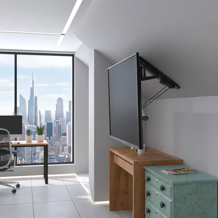 Suporte elétrico para TV de teto Maclean MC-880 com controle remoto para paredes inclinadas 32-70 "Max 35kg Max VESA 600x411