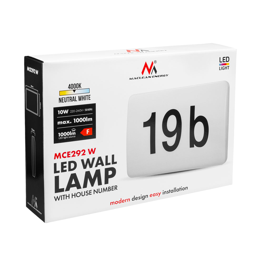 Lâmpada LED com número de casa e sensor crepuscular 950lm 12W IP65 resistente à radiação solar (à prova de UV) Maclean Energy MCE292 Wbranco