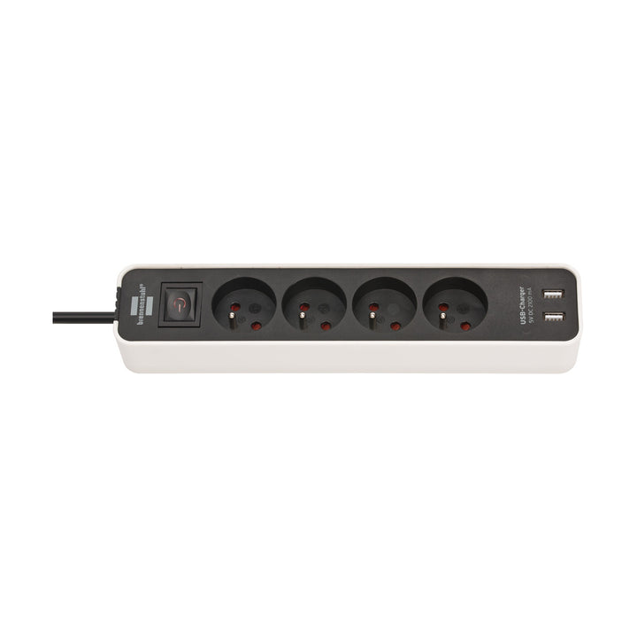 Filtro de linha USB Brennenstuhl Ecolor de 4 tomadas a preto e branco, 1,5 m H05VV-F3G1.5