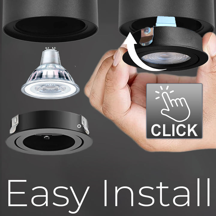 Foco de techo orientable con casquillo GU10 para lámparas LED y halógenas hasta 40W para montaje en superficie, blanco, 80x115mm, aluminio MCE422 B