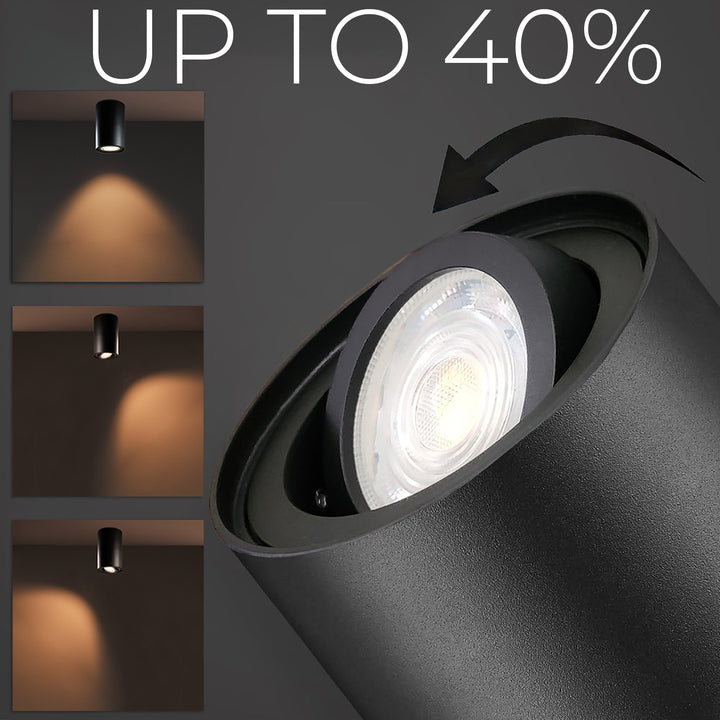 Foco de techo orientable con casquillo GU10 para lámparas LED y halógenas hasta 40W para montaje en superficie, blanco, 80x115mm, aluminio MCE422 B