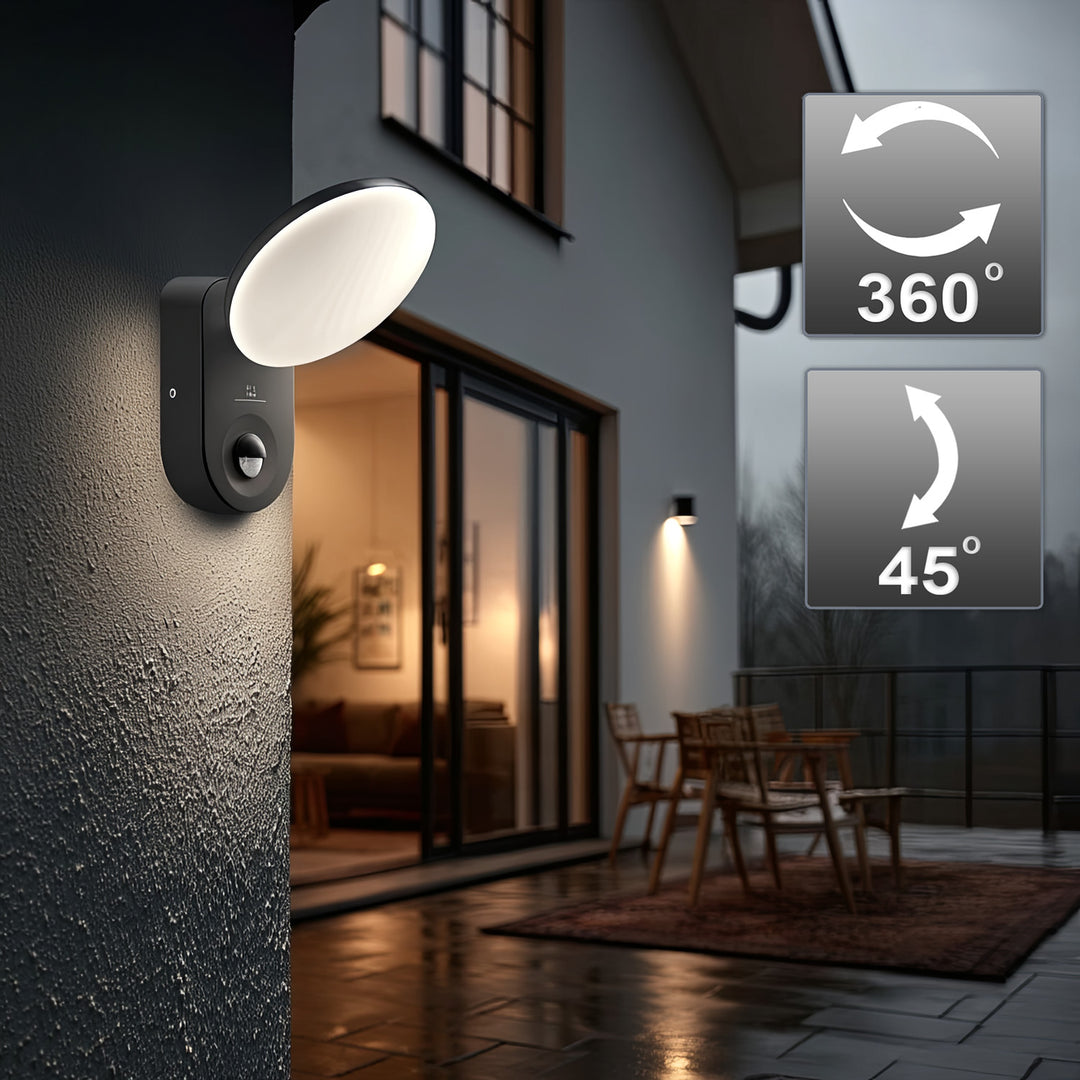 Aplique LED com sensor de movimento PIR, sensor crepuscular, luz exterior, aplique Iluminação interior/exterior IP65 4000K branco neutro 15W, 1100lm Maclean MCE367