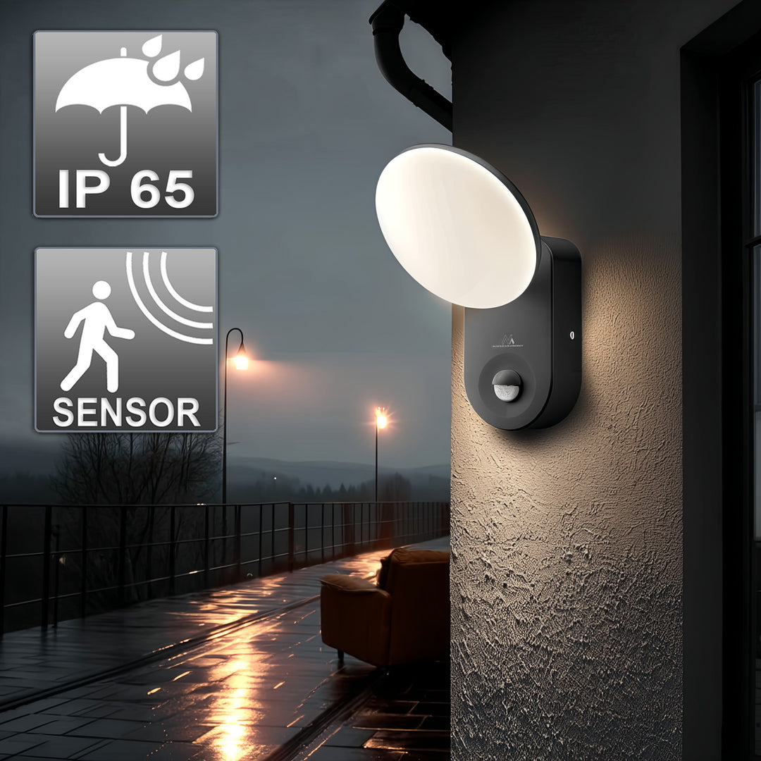 Aplique LED com sensor de movimento PIR, sensor crepuscular, luz exterior, aplique Iluminação interior/exterior IP65 4000K branco neutro 15W, 1100lm Maclean MCE367