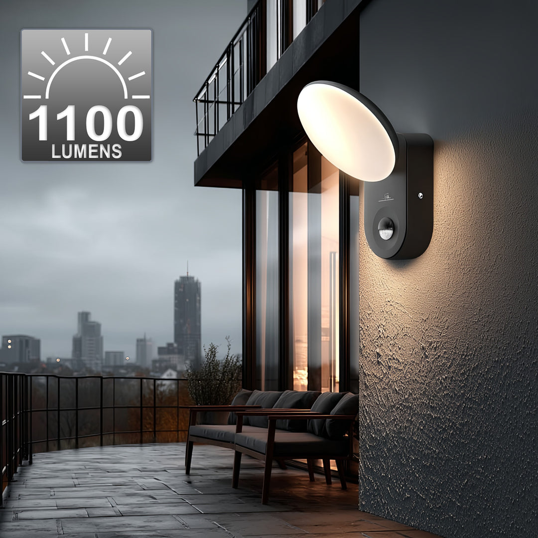 Aplique LED com sensor de movimento PIR, sensor crepuscular, luz exterior, aplique Iluminação interior/exterior IP65 4000K branco neutro 15W, 1100lm Maclean MCE367