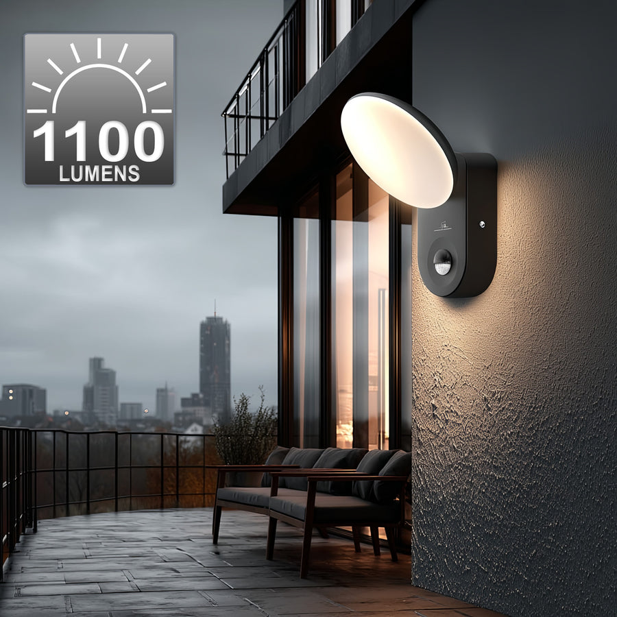 Aplique LED com sensor de movimento PIR, sensor crepuscular, luz exterior, aplique Iluminação interior/exterior IP65 4000K branco neutro 15W, 1100lm Maclean MCE367