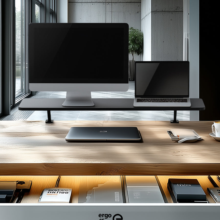 Ergo Office ER-409 Soporte de monitor 13"~32" hasta un máximo de 20kg Estante de mesa 100x26cm Tablero de estantería Soporte de mesa