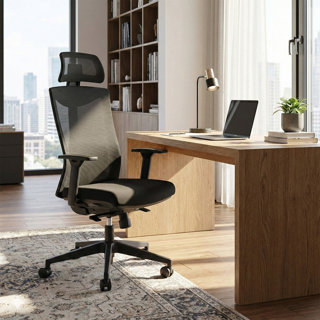 Silla de oficina ergonómica con ruedas y soporte lumbar, silla giratoria, regulable en altura, función de inclinación del respaldo Silla de escritorio, carga máxima 150 kg
