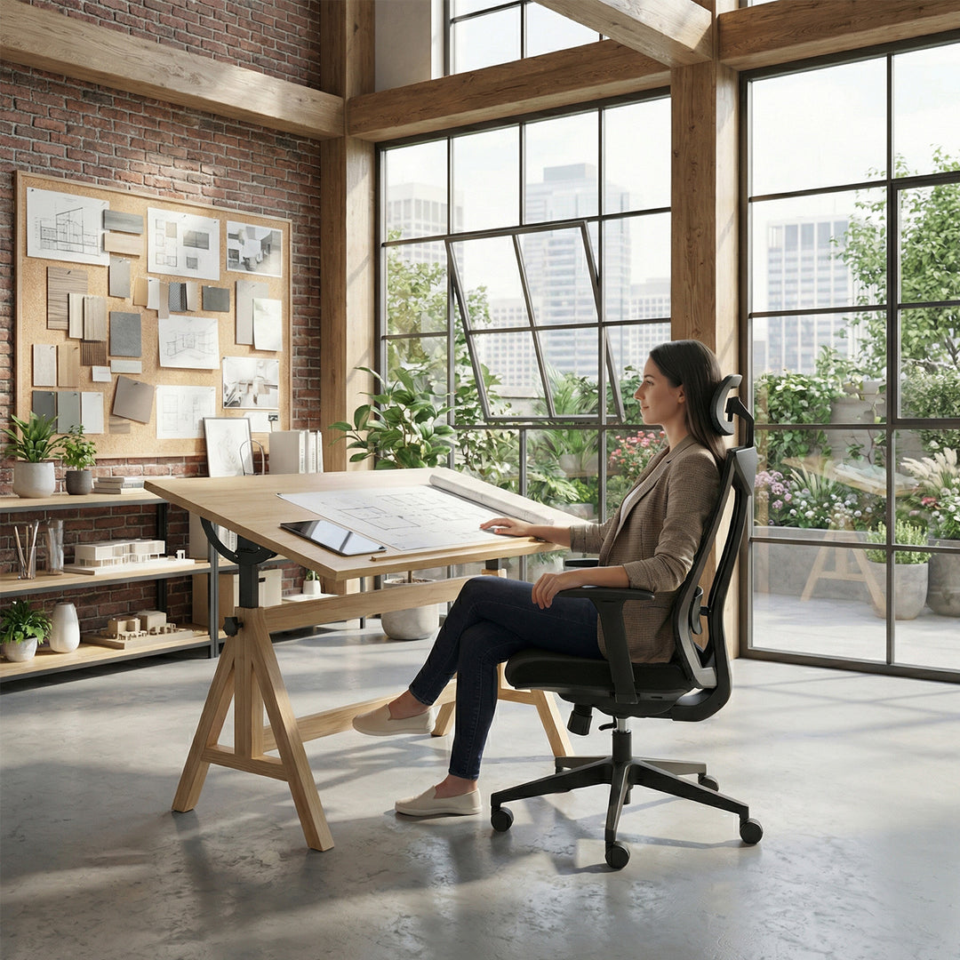 Silla de oficina ergonómica con ruedas y soporte lumbar, silla giratoria, regulable en altura, función de inclinación del respaldo Silla de escritorio, carga máxima 150 kg