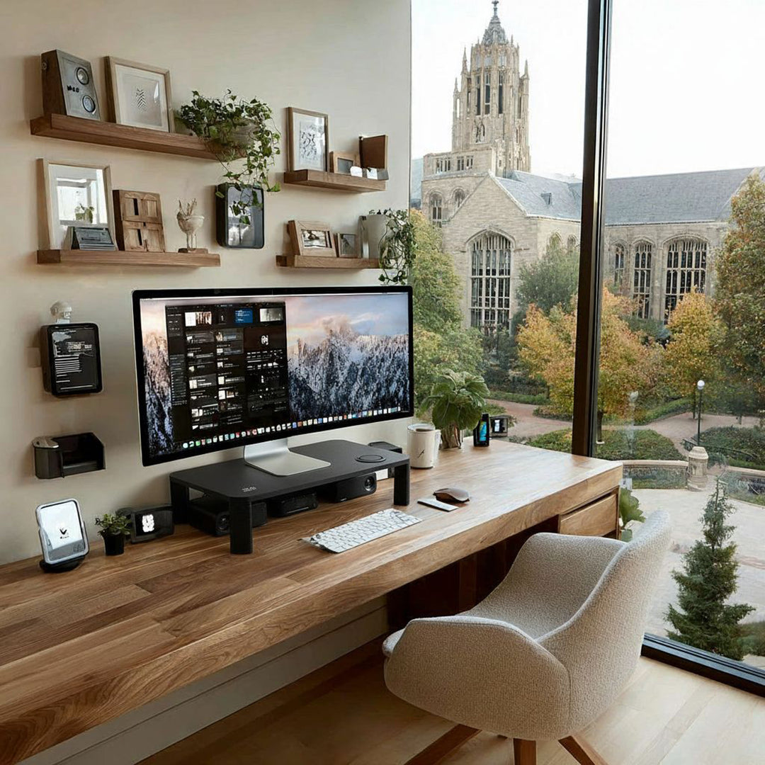 Soporte de pantalla ajustable en altura con soporte de monitor de carga inalámbrica Qi de 17"~32" hasta un máximo de 20 kg de carga por inducción