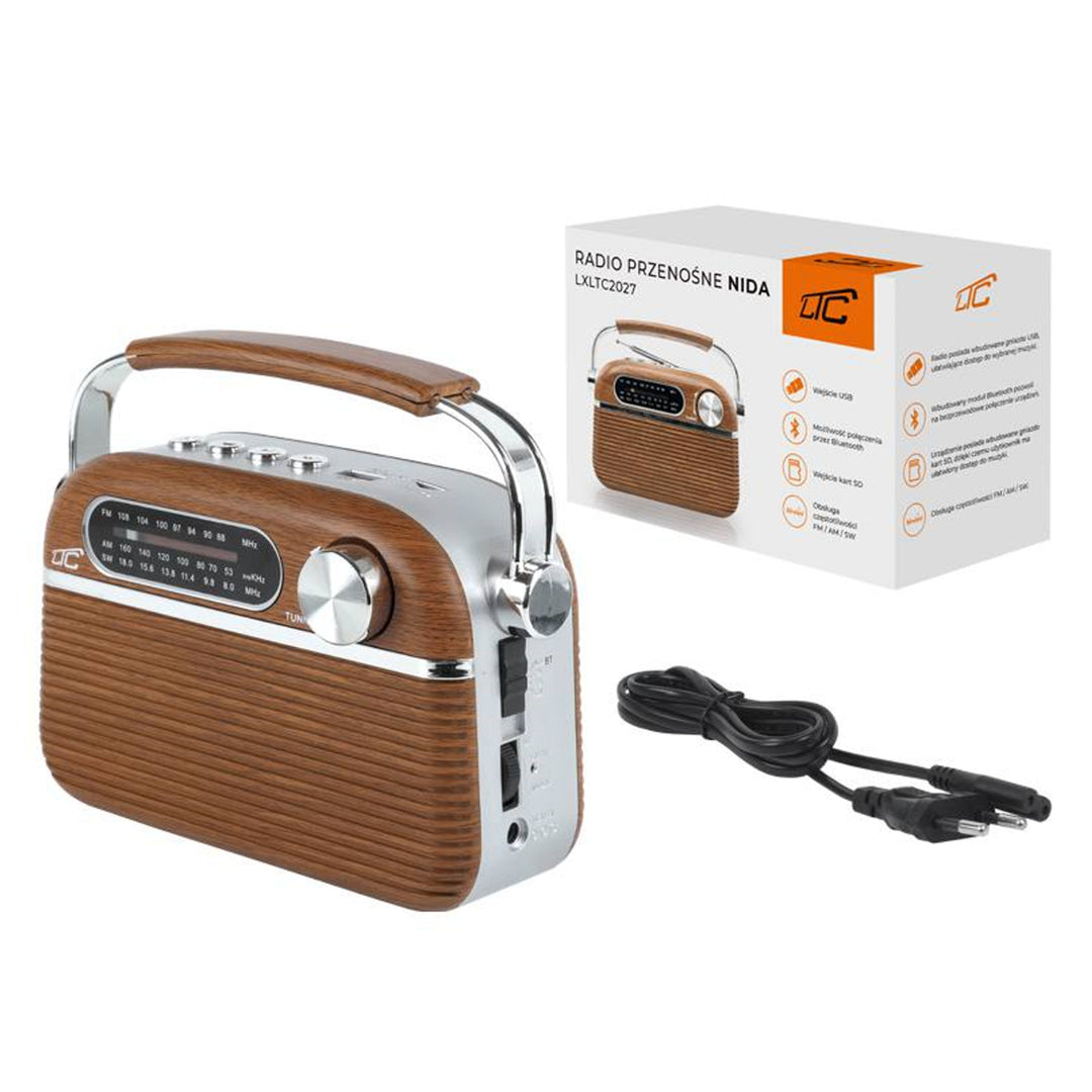 RADIO PORTÁTIL RETRO LTC NIDA BLUETOOTH, AM / FM / MP3 / USB / SD BATERÍA INTEGRADA 1200 MAH