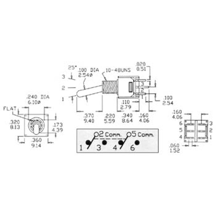 Interruptor de circuito impreso DPDT On-On tipo TS-5E para montaje en circuito impreso