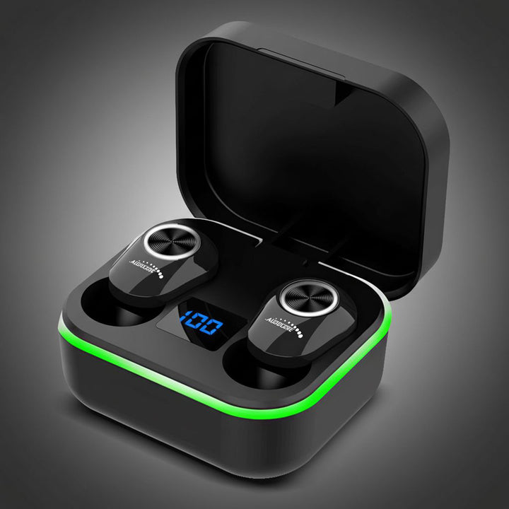 Auriculares internos TWS Bluetooth con estación de carga y micrófono integrado, Tecnología táctil, Auriculares inalámbricos, Caja de carga, True Wireless Stereo BT5.1 con pantalla, Color negro