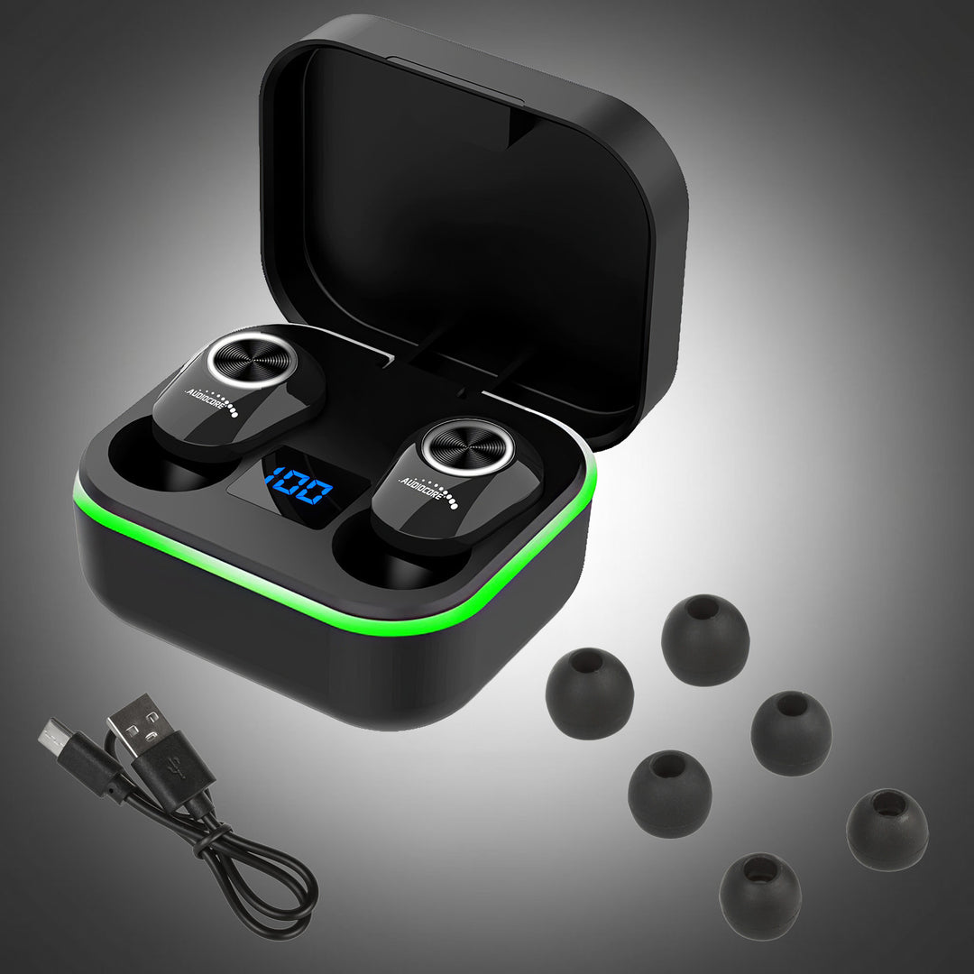 Auriculares internos TWS Bluetooth con estación de carga y micrófono integrado, Tecnología táctil, Auriculares inalámbricos, Caja de carga, True Wireless Stereo BT5.1 con pantalla, Color negro