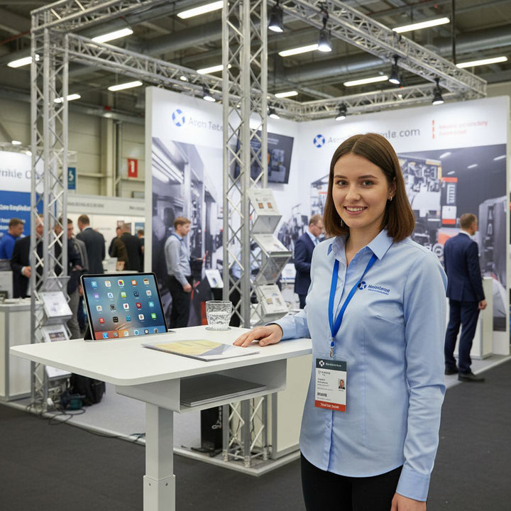 Escritorio para ordenador portátil de altura regulable con ruedas y un cajón de pie regulable en altura hasta un máximo de 113 cm y un máximo de 8 kg (blanco)