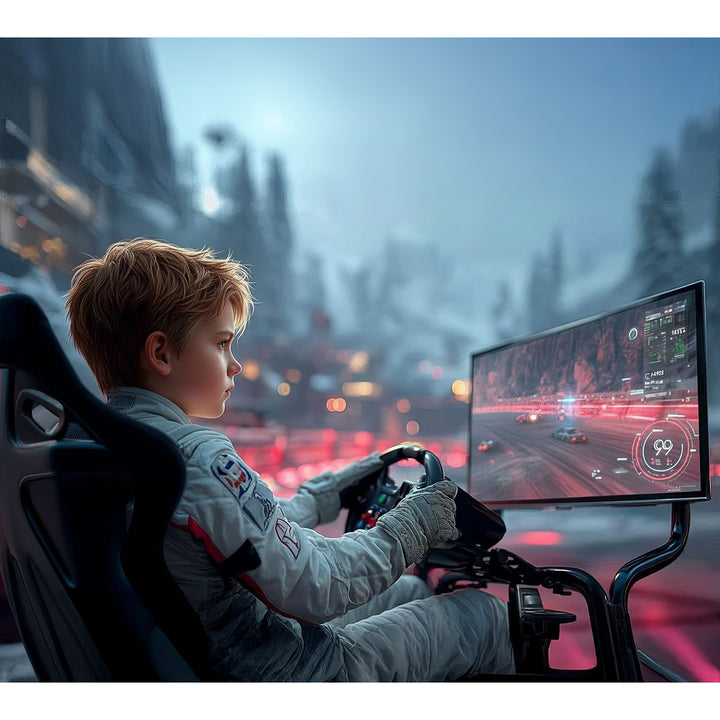 Simulador de carreras Cockpit 3 en 1 Asiento de juego hasta 130kg Soporte de palanca de cambio Soporte de volante Soporte de TV hasta 50" Max. Vesa 400x200 ...