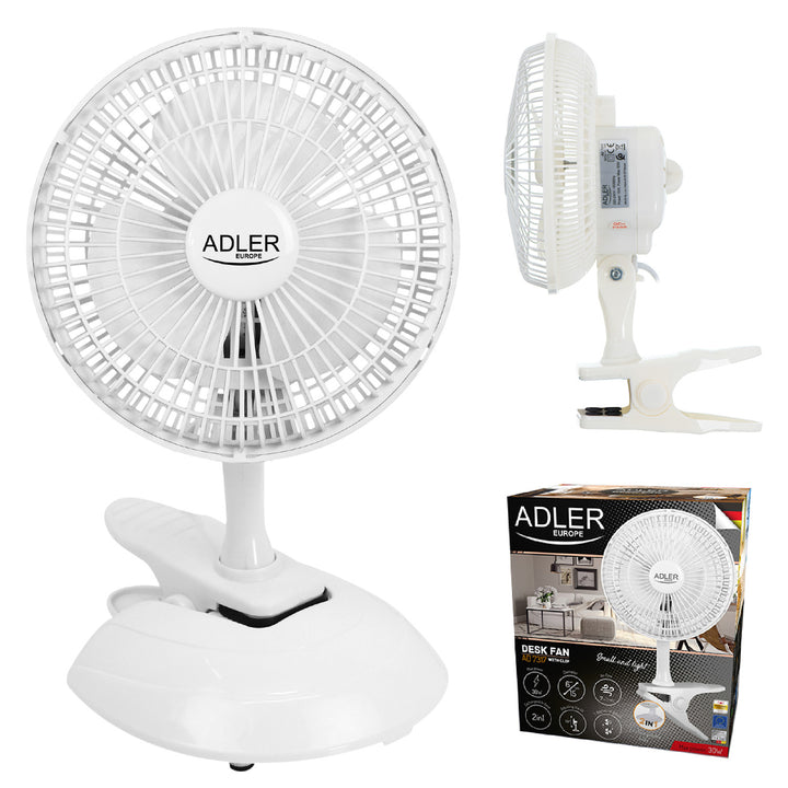 Ventilador de mesa Adler AD7317, clipe e base, diâmetro 15 cm, potência máxima 30 W