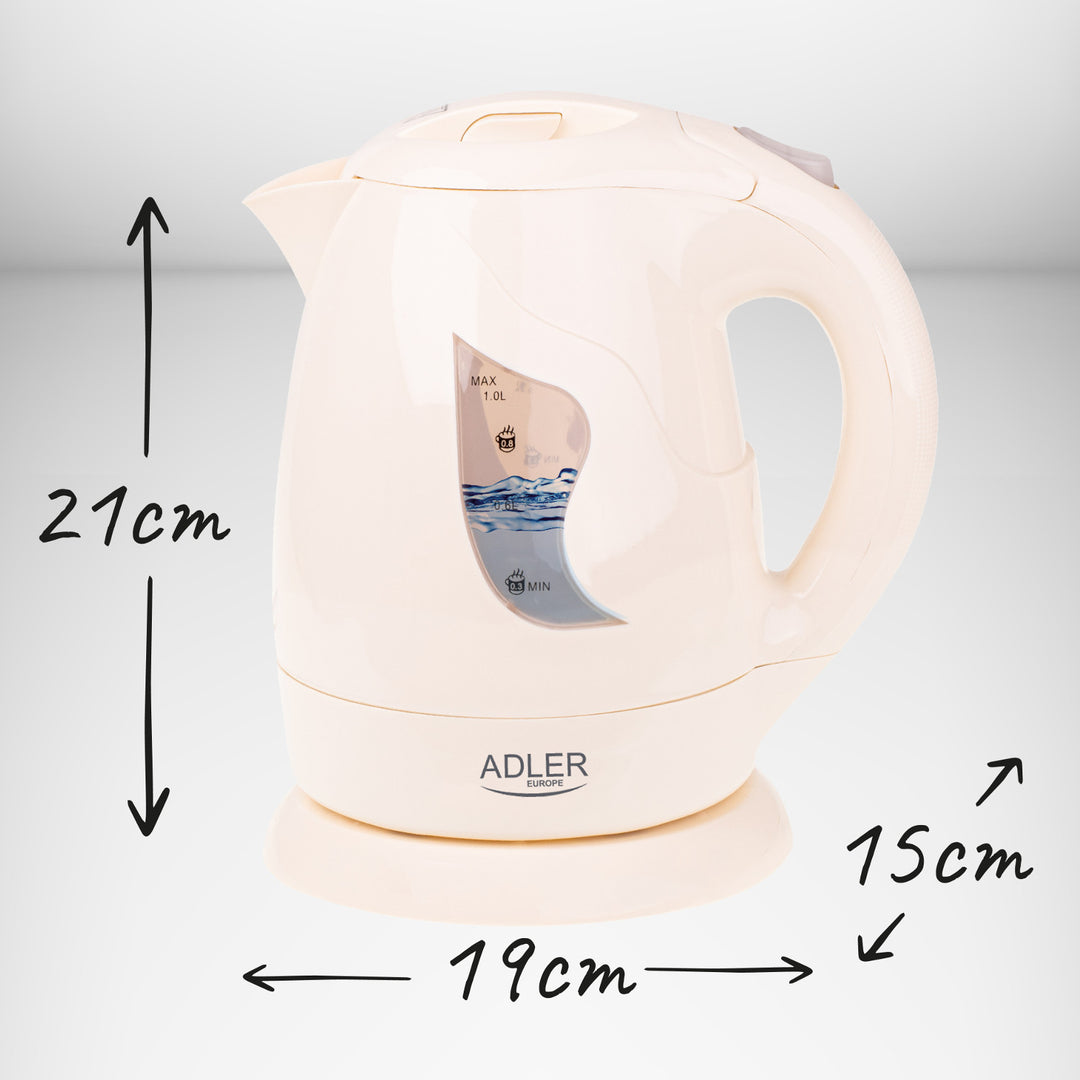 Hervidor de agua sin cable Adler, 850W, 1L, beige, AD 08 b