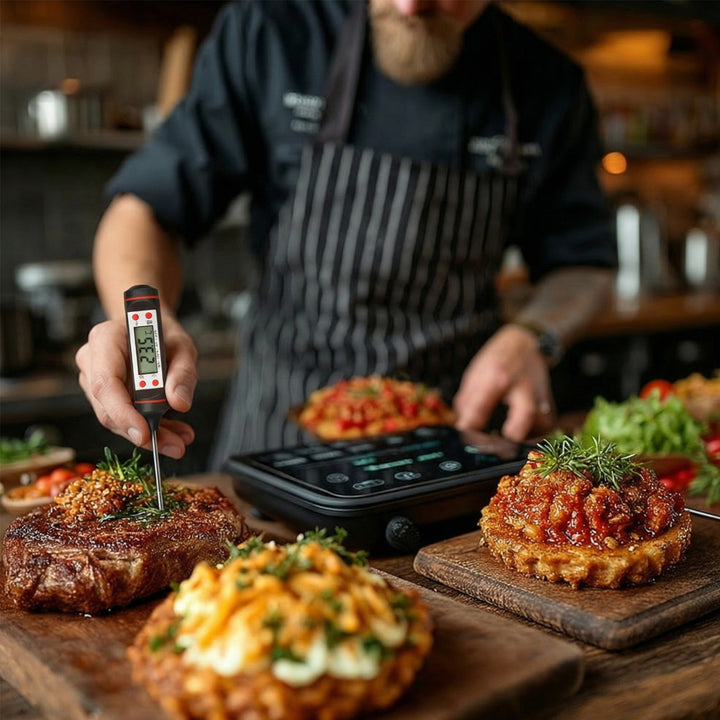 Termómetro / sonda para alimentos, longitud de la sonda 15 cm, rango de temperatura -50 grados C a +300 grados C, precisión 0.1 grados C, GreenBlue GB178