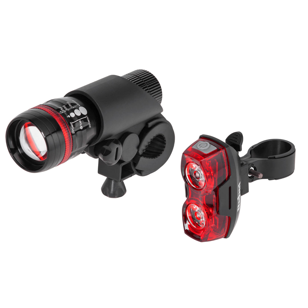 Conjunto de luzes para bicicleta Rebel operadas por bateria, luz dianteira e traseira, URZ0910