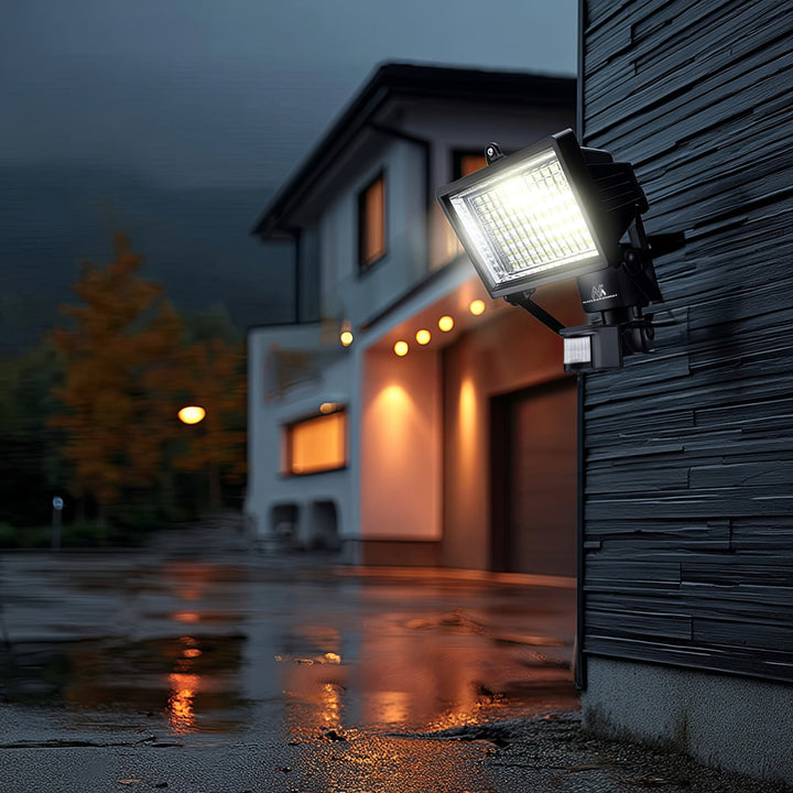 Maclean MCE442 Lámpara solar Foco LED con sensor de movimiento Lámpara solar de pared con sensor crepuscular Luz solar IP44 6W 360 Lumen 6000K