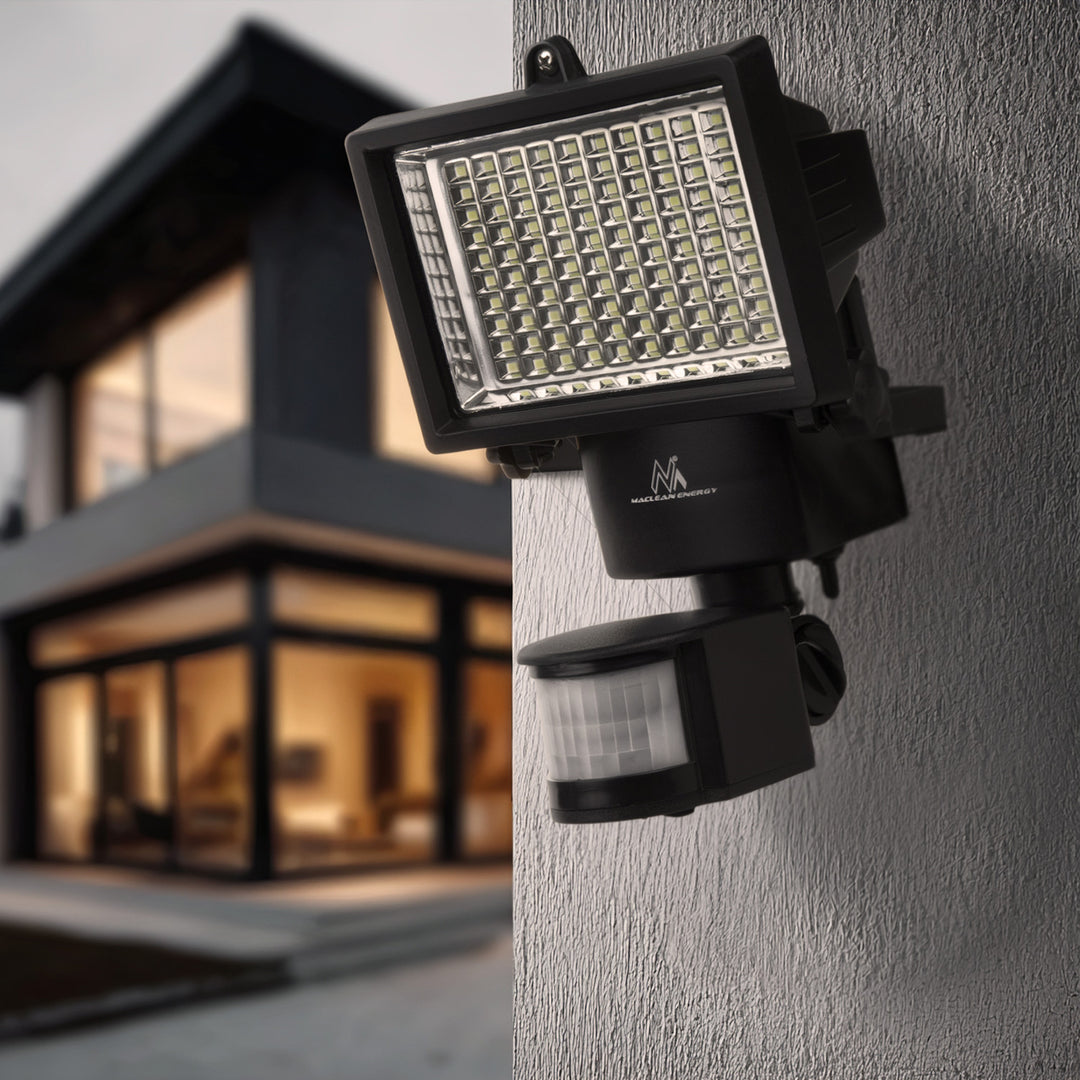 Maclean MCE442 Lámpara solar Foco LED con sensor de movimiento Lámpara solar de pared con sensor crepuscular Luz solar IP44 6W 360 Lumen 6000K